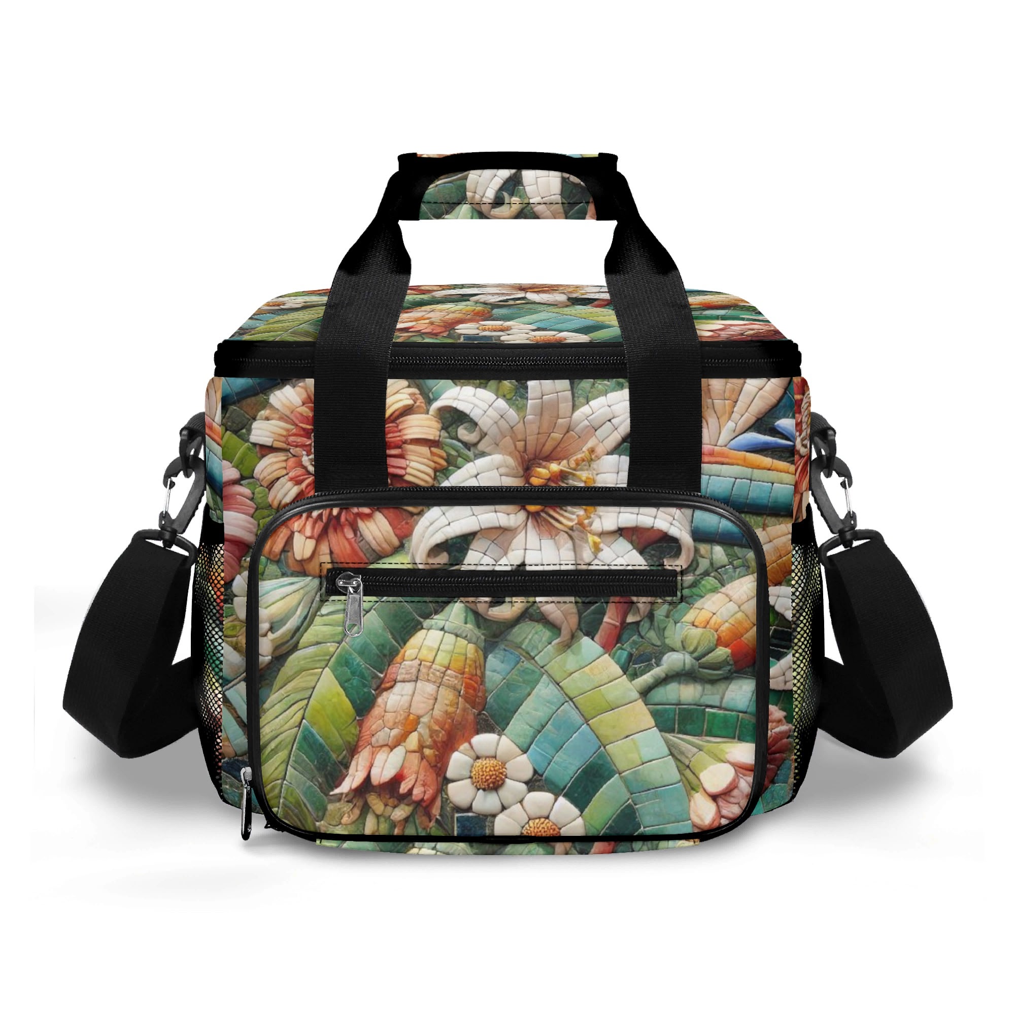 Insulated soft cooler bag printed with tropical flowers